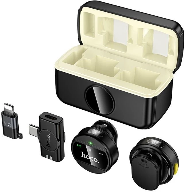 Belaidžiai mikrofonai 2in1 „Lightning“ / USB C Hoco L22 juodas