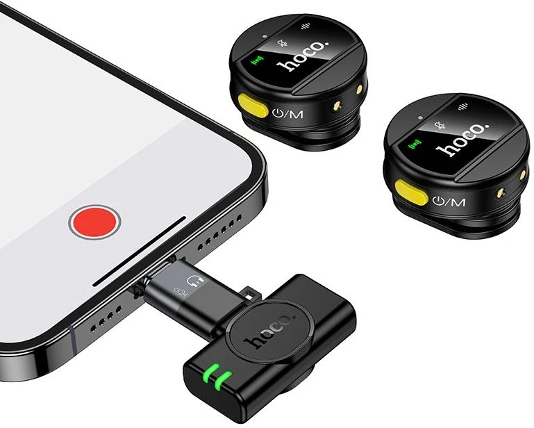 Belaidžiai mikrofonai 2in1 „Lightning“ / USB C Hoco L22 juodas