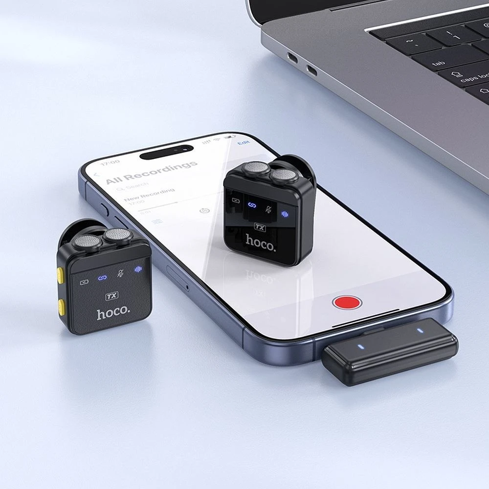 Belaidis prisegamas mikrofonas „Lightning“ / USB C Hoco 2 vnt. L17 juodas