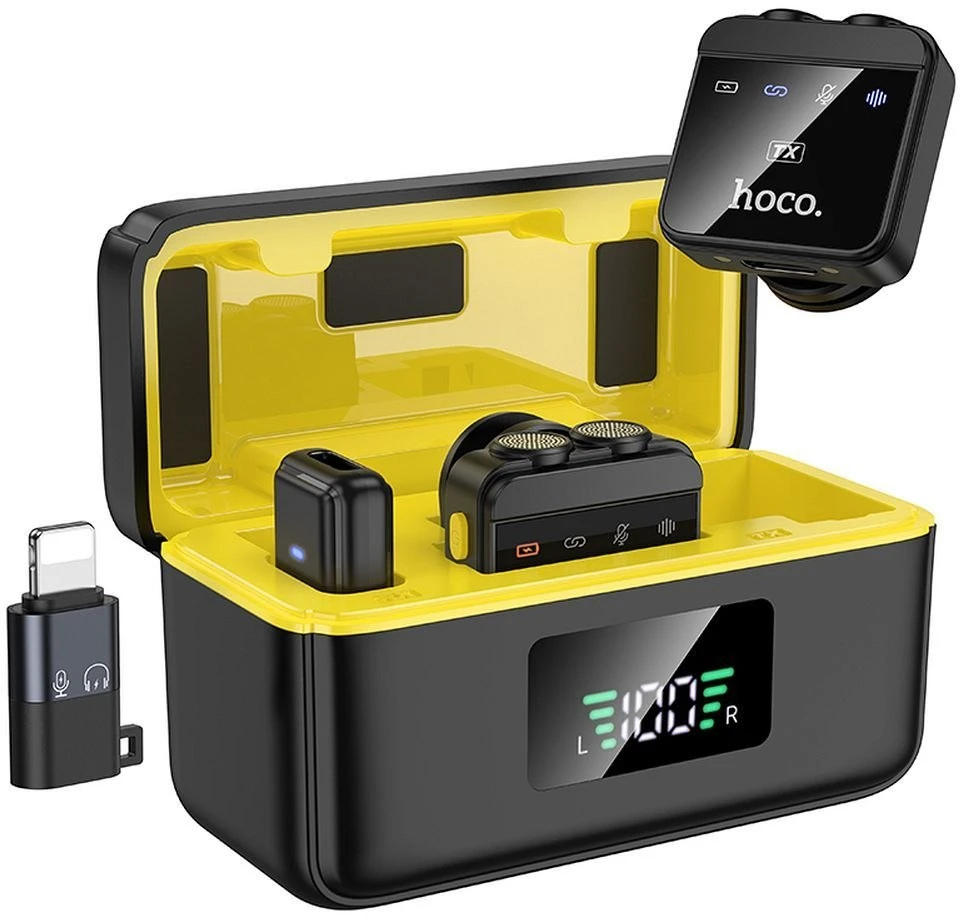 Belaidis prisegamas mikrofonas „Lightning“ / USB C Hoco 2 vnt. L17 juodas