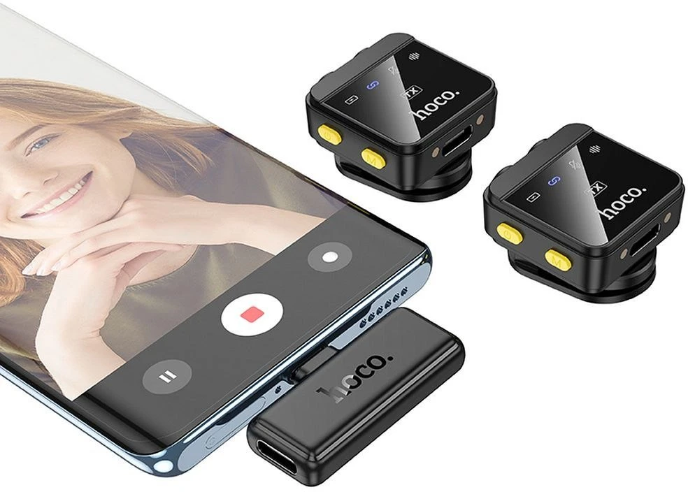 Belaidis prisegamas mikrofonas „Lightning“ / USB C Hoco 2 vnt. L17 juodas