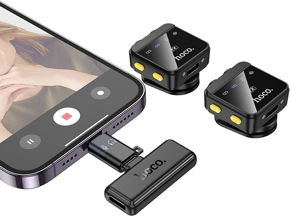 Belaidis prisegamas mikrofonas „Lightning“ / USB C Hoco 2 vnt. L17 juodas