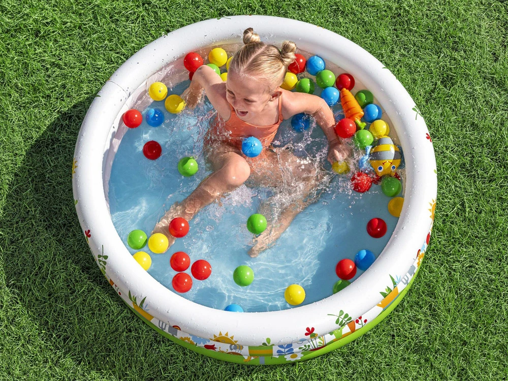 Bestway Sausas baseinas su kamuoliukais GĖLĖ 102x25cm + 50 kamuoliukų ir žaislų 52466