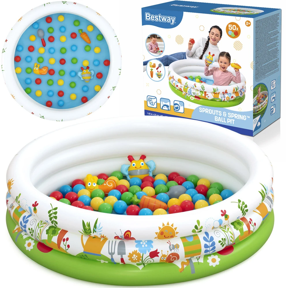 Bestway Sausas baseinas su kamuoliukais GĖLĖ 102x25cm + 50 kamuoliukų ir žaislų 52466