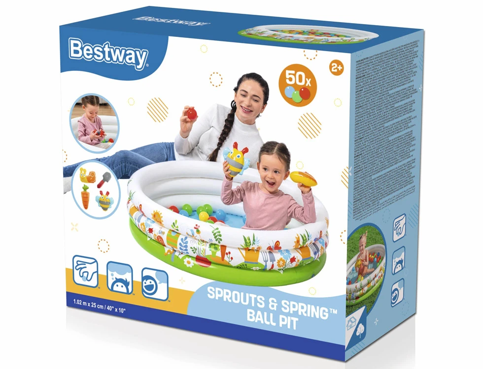 Bestway Sausas baseinas su kamuoliukais GĖLĖ 102x25cm + 50 kamuoliukų ir žaislų 52466