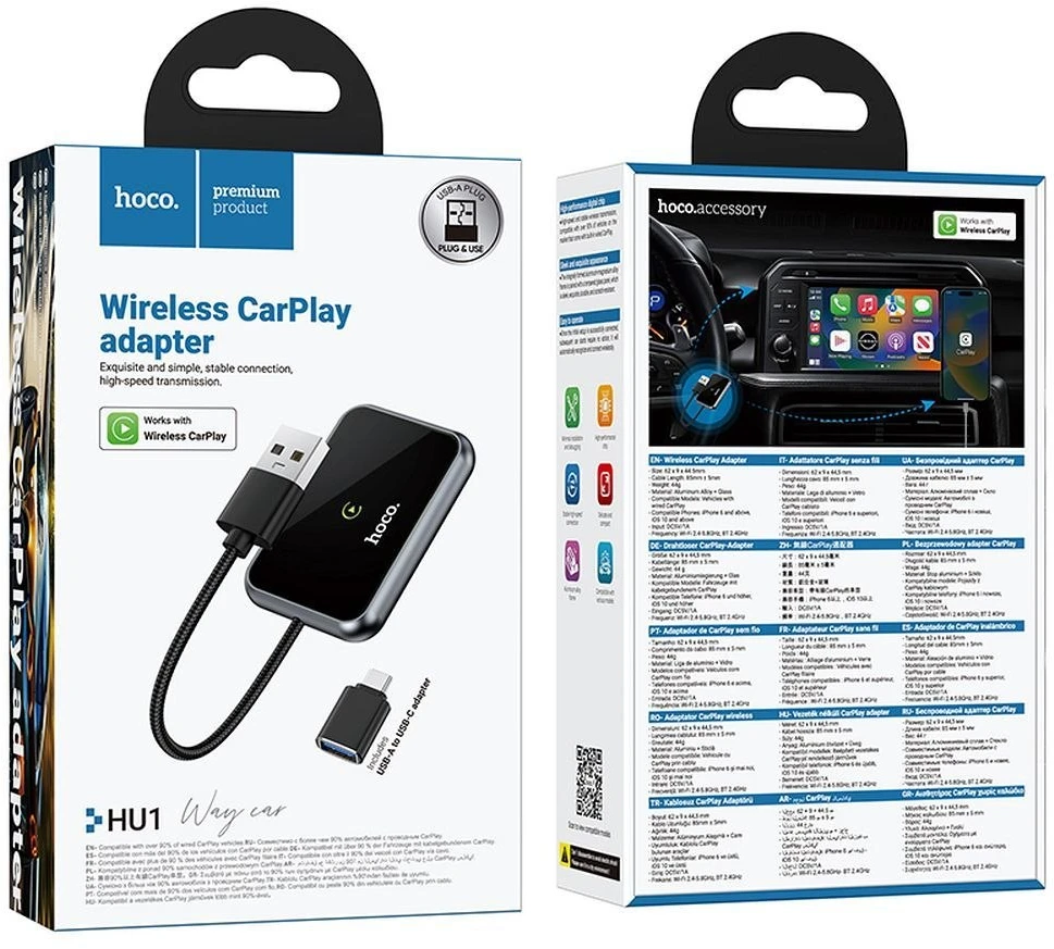 Wireless CarPlay adapter Hoco USB A / USB C HU1 juodas