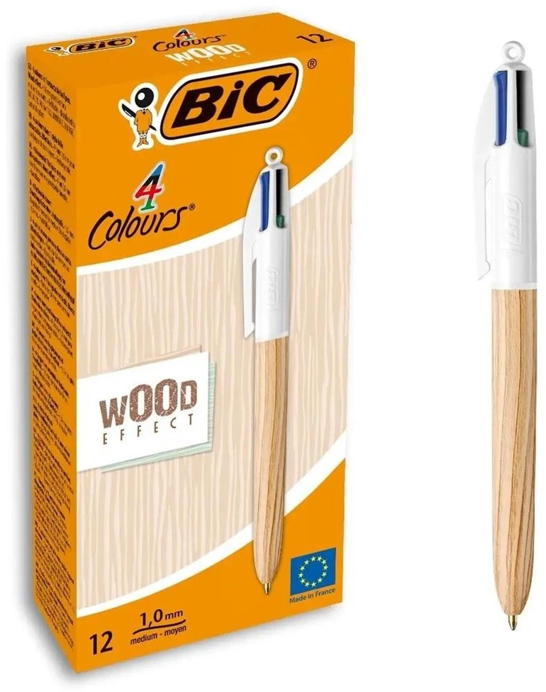 Bic Rašikliai 4 spalvų medžio stiliaus rinkinys 12 vnt