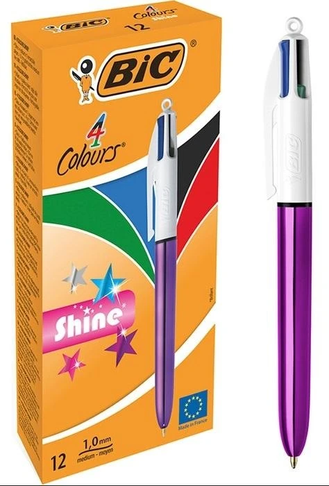 Bic Rašiklis 4 spalvų Shine rožinis 12 vnt