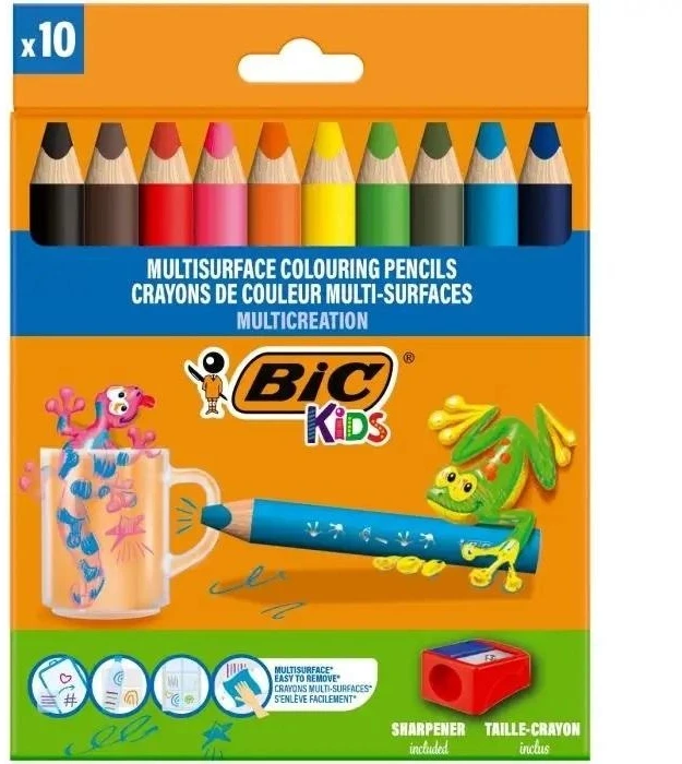 Bic Spalvoti pieštukai Kids Multisurface 10+1 su drožtuku