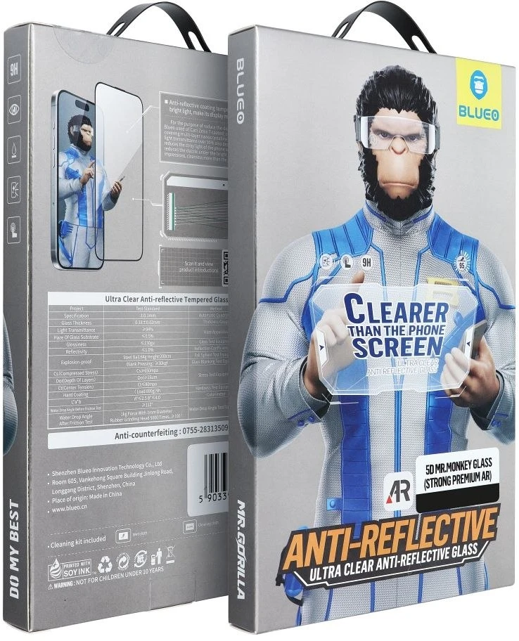 Blueo 5D Mr. Monkey Glass – Apple iPhone 16 juodas (Strong Premium AR)