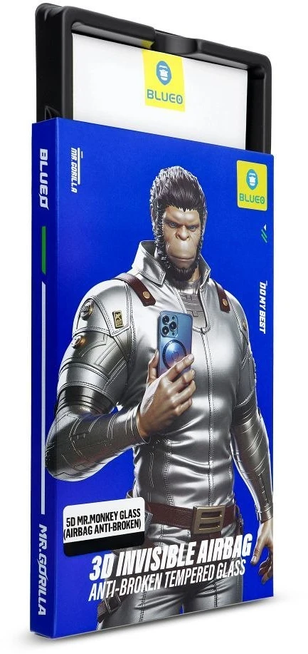 Blueo 5D Mr. Monkey Glass - Apple iPhone 16 Pro Max juodas (Airbag Anti-broken)