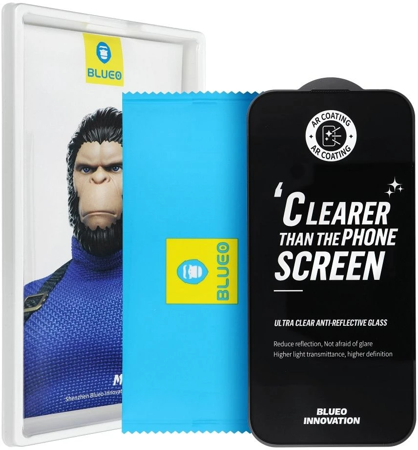 Blueo 5D grūdintas stiklas iPhone 17 PRO Mr. Monkey Glass (Strong Premium Ultra Clear AR) juodas