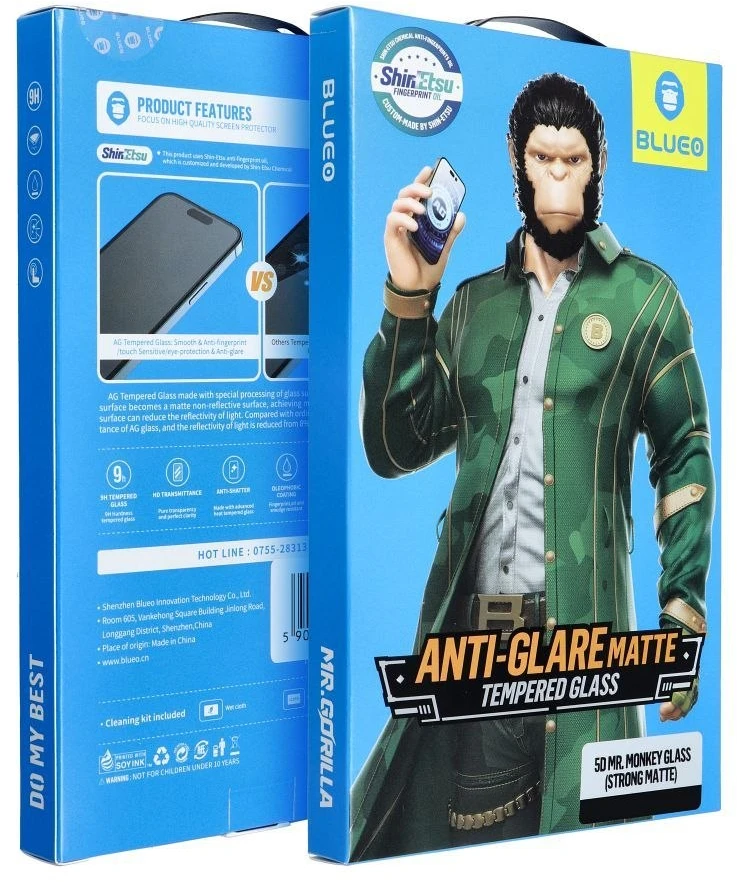 Blueo LCD apsauginis stikliukas 5D Mr. Monkey Glass (Strong Matte) Apple iPhone 18 Pro juodas