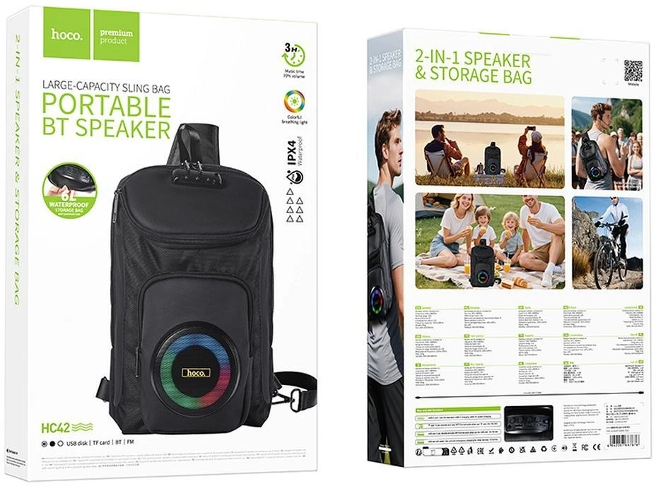 „Bluetooth“ garsiakalbis, 8W, 3h, kuprinės formos, 6L, Hoco HC42, juodas