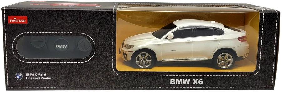 BMW X6 mastelio 1:24 Rastar 31700 valdomas baltas automobilis