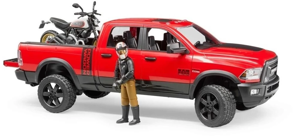 Džipas „Bruder Dodge RAM“ su motociklu ir vairuotoju, 3 m.+