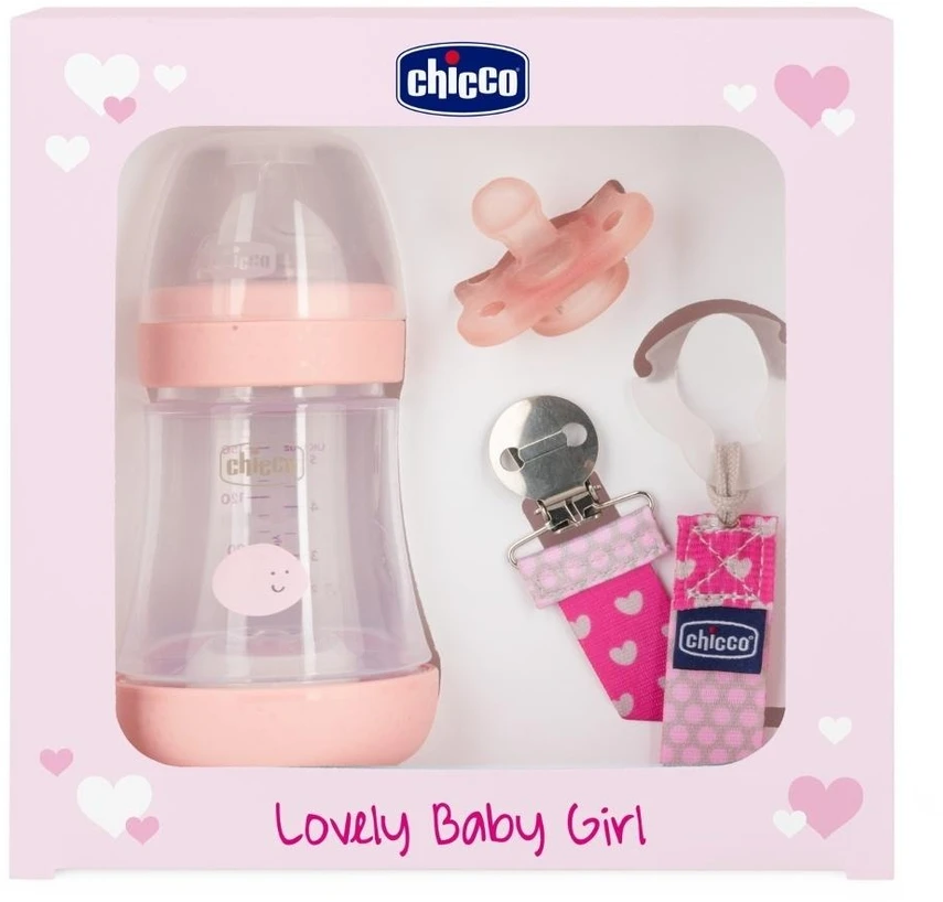 Chicco Dovanų rinkinys naujagimei su buteliuku ir čiulptuku