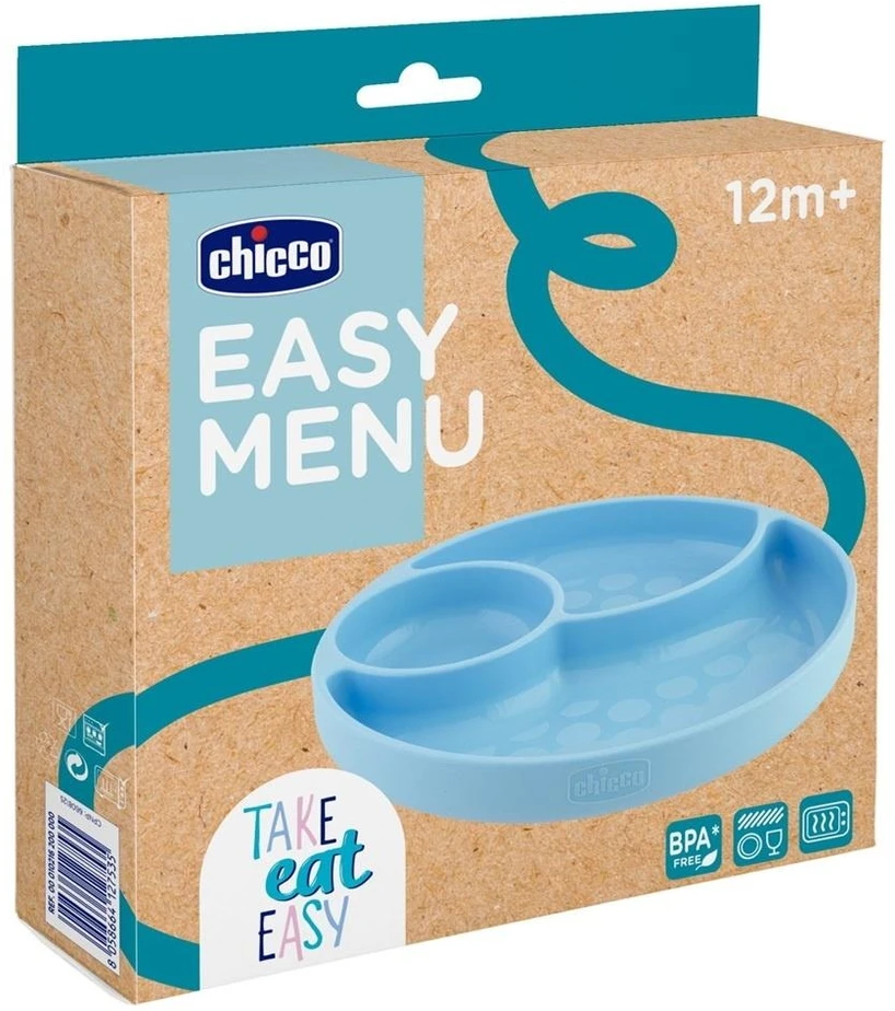 Chicco Silikoninė 3 skyrių lėkštutė vaikams 12m+ mėlyna