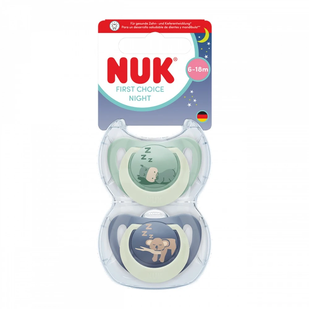 Čiulptukai NUK First Choice Night 6-18 mėn., 2 vnt., Hippo/Koala