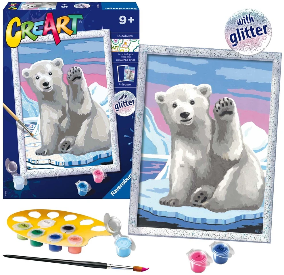 Tapymas pagal skaičius CreArt Pawsome Polar Bear su blizgučiais 20079 Ravensburger