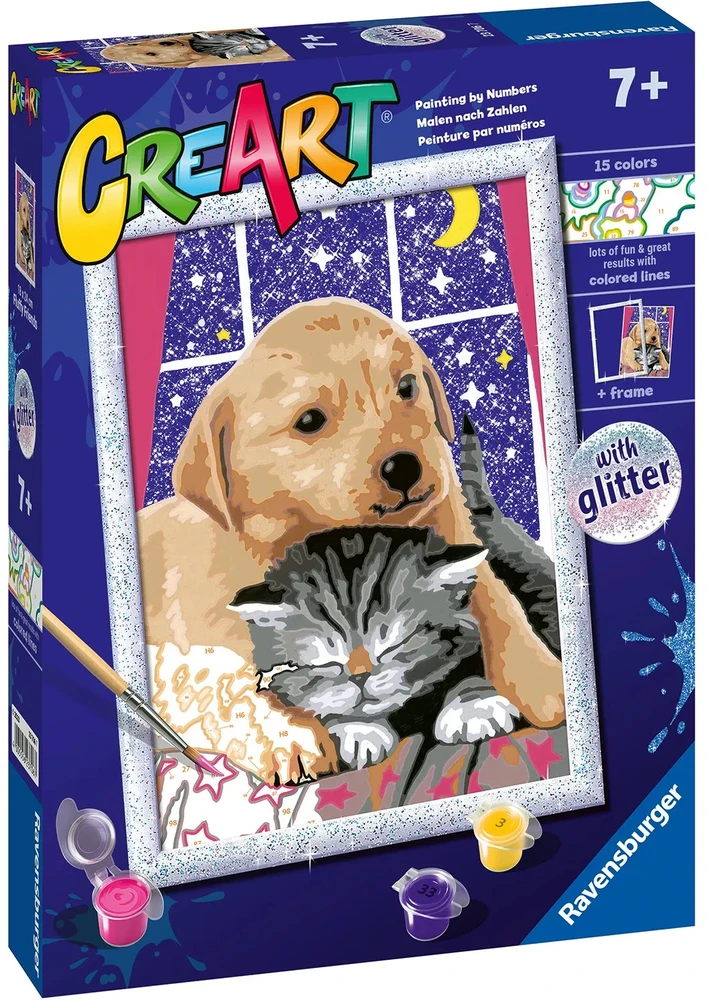 Piešimo pagal skaičius rinkinys CreArt Ravensburger 23706 Fluffy Friends