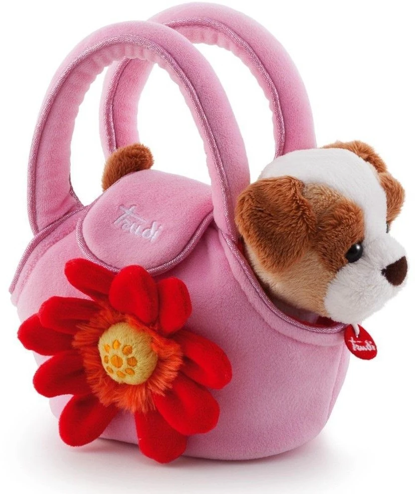 Trudi Pliušinis žaislas - šuniukas rožiniame krepšyje, 15 cm