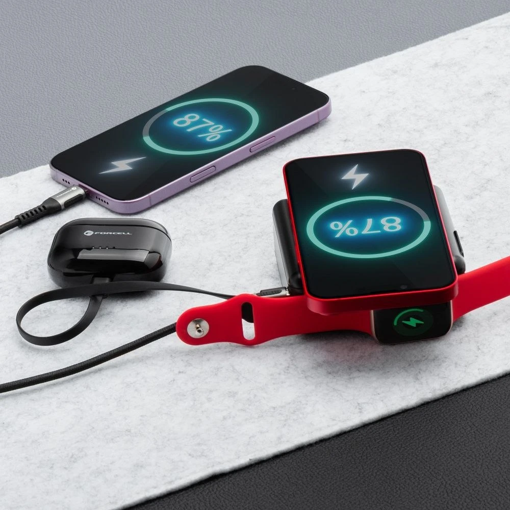 Daugiafunkcis įkroviklis Forcell F-Energy 6in1 USB A + USB C PD 45W + išorinė baterija 15000 mAh + belaidis įkrovimas 15W juodas
