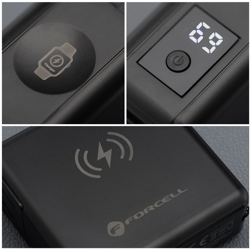 Daugiafunkcis įkroviklis Forcell F-Energy 6in1 USB A + USB C PD 45W + išorinė baterija 15000 mAh + belaidis įkrovimas 15W juodas