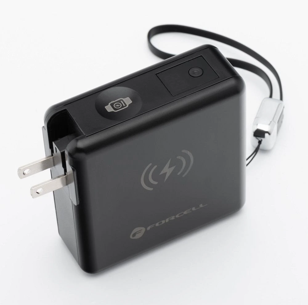 Daugiafunkcis įkroviklis Forcell F-Energy 6in1 USB A + USB C PD 45W + išorinė baterija 15000 mAh + belaidis įkrovimas 15W juodas