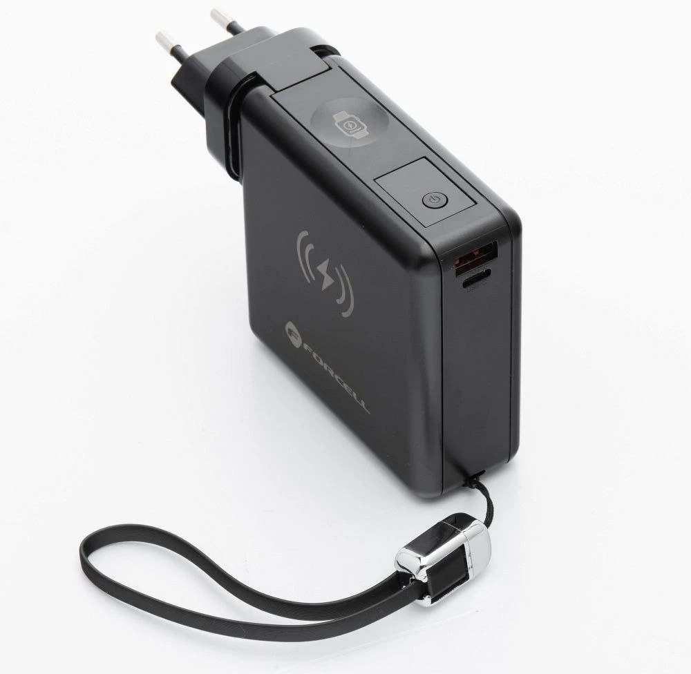 Daugiafunkcis įkroviklis Forcell F-Energy 6in1 USB A + USB C PD 45W + išorinė baterija 15000 mAh + belaidis įkrovimas 15W juodas