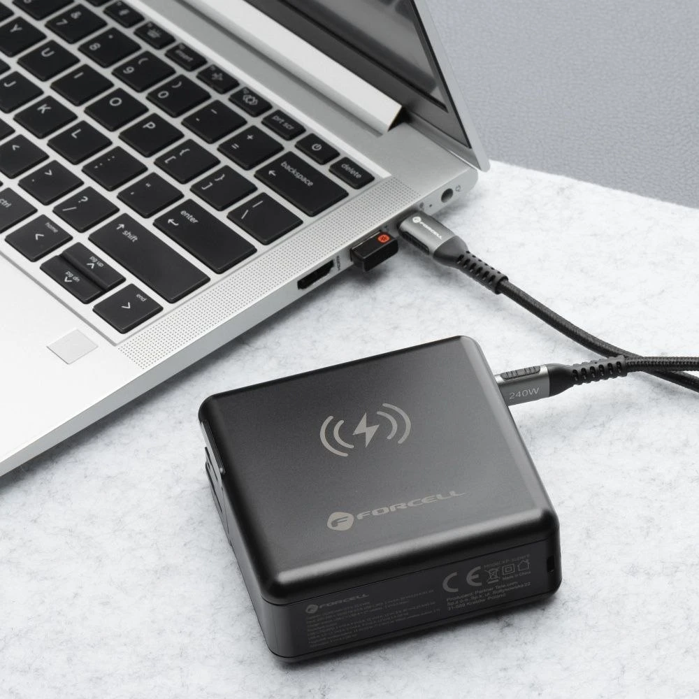 Daugiafunkcis įkroviklis Forcell F-Energy 6in1 USB A + USB C PD 45W + išorinė baterija 15000 mAh + belaidis įkrovimas 15W juodas
