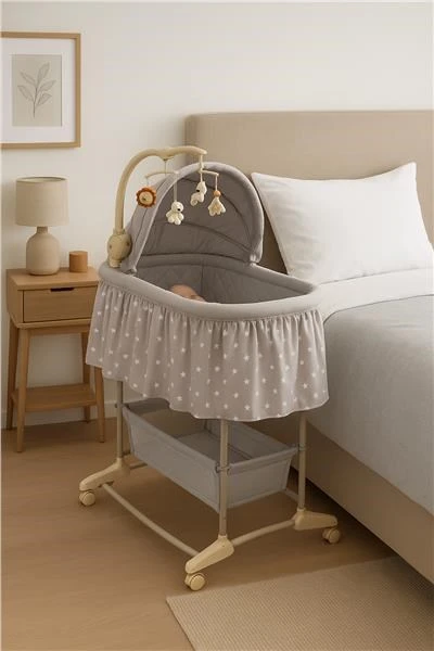 Daugiafunkcis lopšys-kūdikio lovelė New Baby Stars pilka