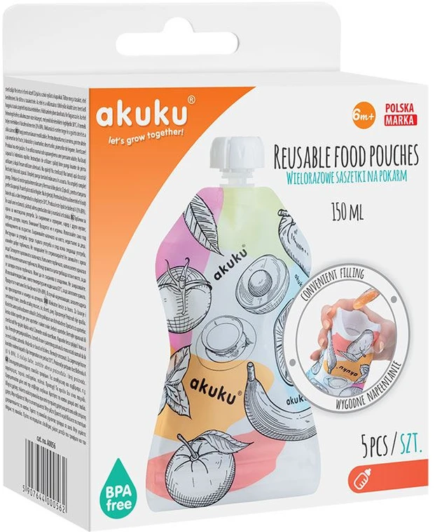 AKUKU daugkartiniai maišeliai kūdikių tyrelei laikyti, 5 vnt., А0056