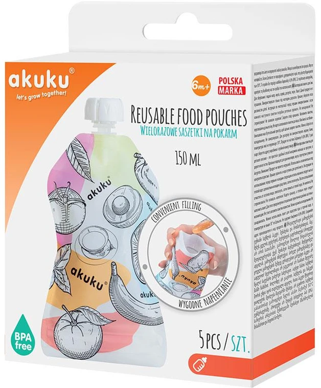 AKUKU daugkartiniai maišeliai kūdikių tyrelei laikyti, 5 vnt., А0056