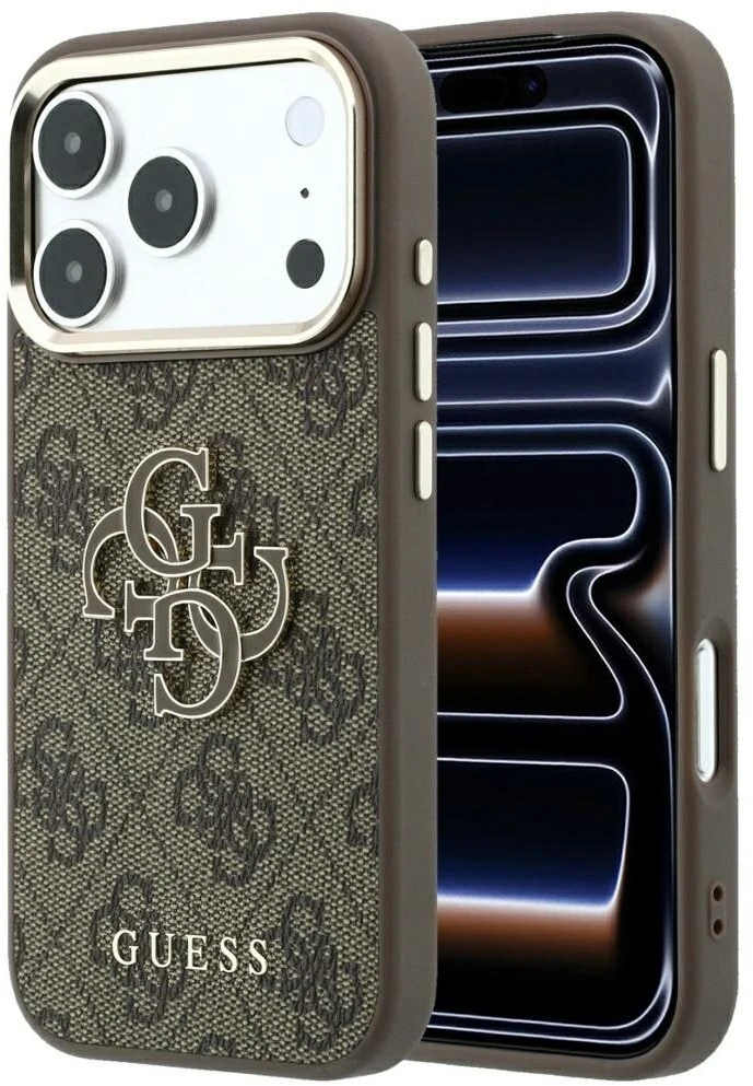 Guess 4G & Big Resin Logo Dėklas, skirtas iPhone 17 Pro Max / 18 Pro Max – Ruda