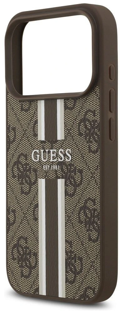 GUESS dėklas, skirtas IPHONE 17 Pro, suderinamas su MagSafe GUHMP17LP4RPSW (4G spausdintos juostelės), rudas