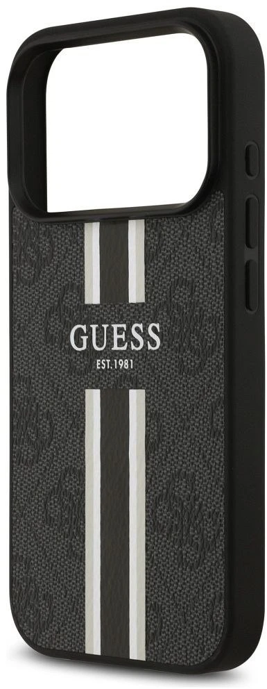 GUESS dėklas, skirtas IPHONE 17 Pro, suderinamas su MagSafe GUHMP17LP4RPSK (4G spausdintos juostelės), juodas