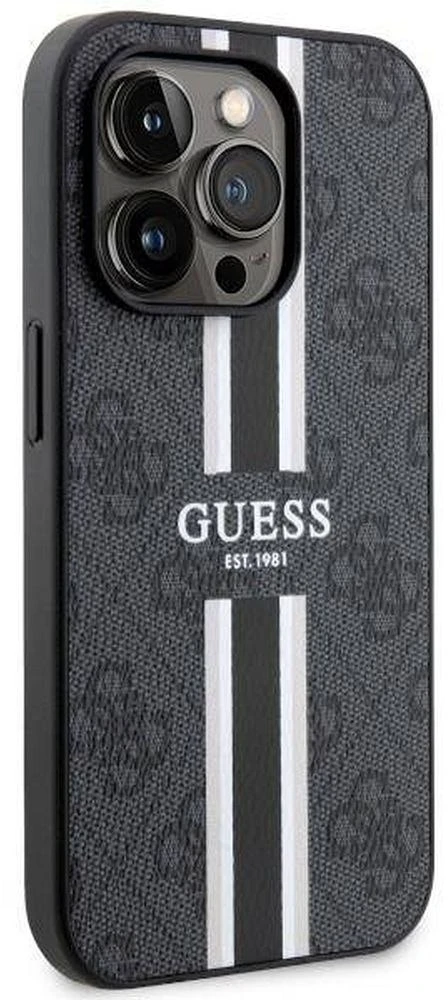 Guess telefono dėklas iPhone 14 Pro Max 6,7 GUHMP14XP4RPSK juodas hard telefono dėklas 4G Printed Stripes MagSafe