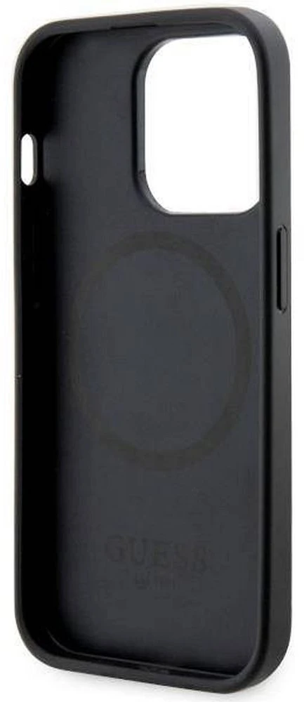 Guess telefono dėklas iPhone 14 Pro Max 6,7 GUHMP14XP4RPSK juodas hard telefono dėklas 4G Printed Stripes MagSafe