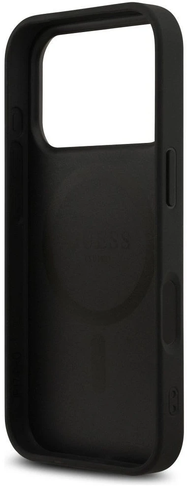GUESS dėklas, skirtas IPHONE 17 Pro, suderinamas su MagSafe GUHMP17LP4RPSK (4G spausdintos juostelės), juodas