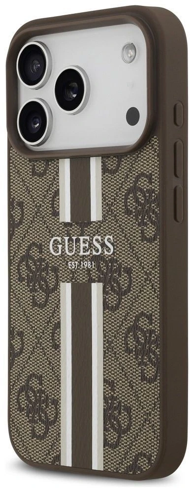 GUESS dėklas, skirtas IPHONE 17 Pro, suderinamas su MagSafe GUHMP17LP4RPSW (4G spausdintos juostelės), rudas
