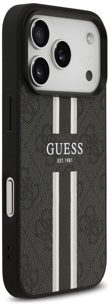 GUESS dėklas, skirtas IPHONE 17 Pro, suderinamas su MagSafe GUHMP17LP4RPSK (4G spausdintos juostelės), juodas
