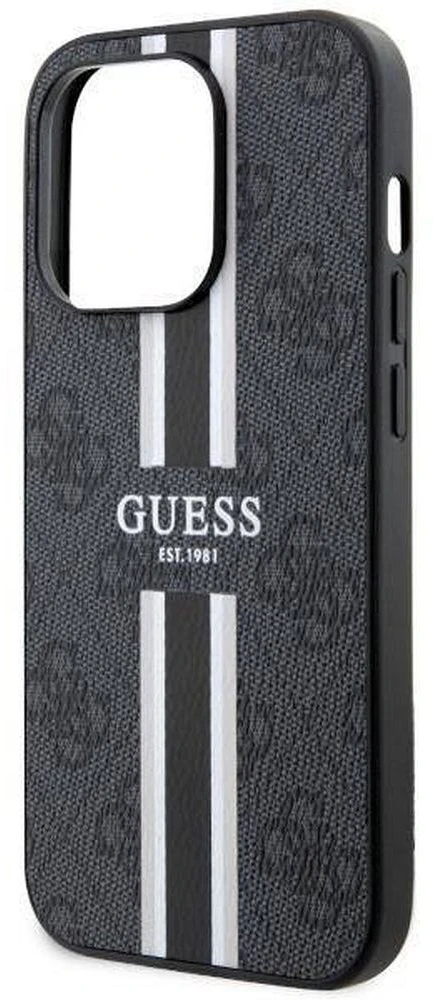 Guess telefono dėklas iPhone 14 Pro Max 6,7 GUHMP14XP4RPSK juodas hard telefono dėklas 4G Printed Stripes MagSafe