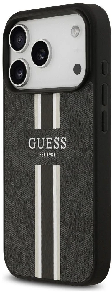 GUESS dėklas, skirtas IPHONE 17 Pro, suderinamas su MagSafe GUHMP17LP4RPSK (4G spausdintos juostelės), juodas