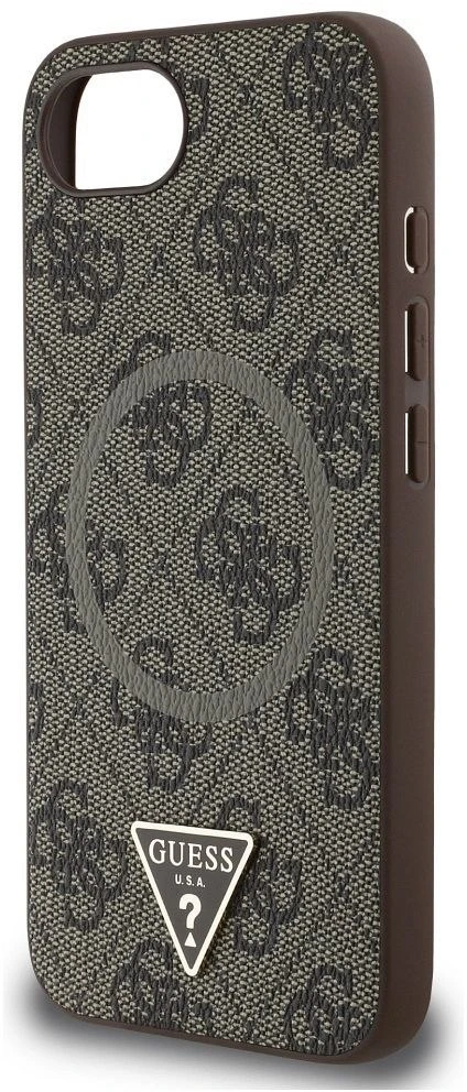 Guess PU 4G Strass Triangle Metal Logo iPhone 16e dėklas telefonui rudos spalvos
