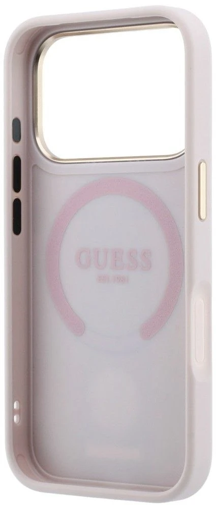 Guess 4G su juostelėmis ir klasikiniais logotipais, MagSafe dėklas, skirtas iPhone 17 Pro Max / 18 Pro Max – rožinė
