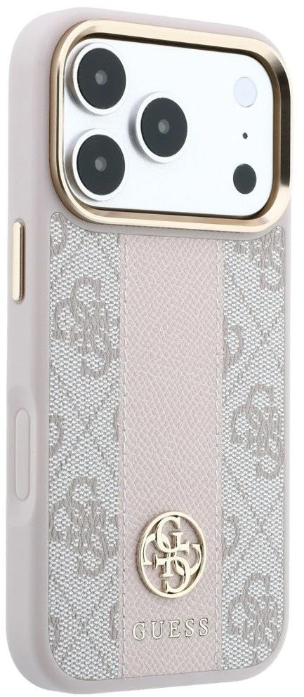 Guess 4G su juostelėmis ir klasikiniais logotipais, MagSafe dėklas, skirtas iPhone 17 Pro Max / 18 Pro Max – rožinė