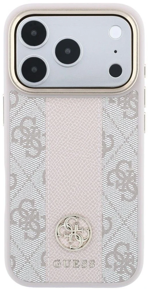 Guess 4G su juostelėmis ir klasikiniais logotipais, MagSafe dėklas, skirtas iPhone 17 Pro Max / 18 Pro Max – rožinė