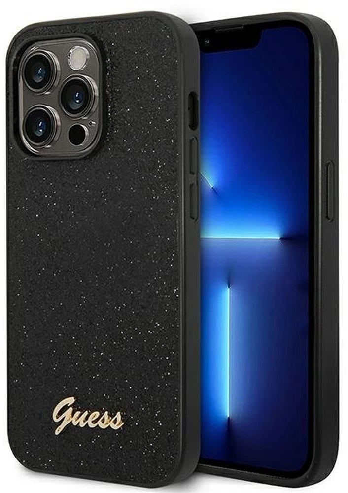 Guess GUHCP14LHGGSHK iPhone 14 Pro 6,1″ juodos spalvos kietas dėklas Glitter Script