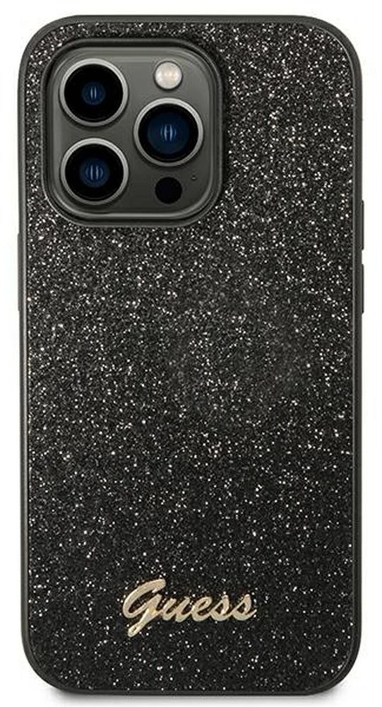 Guess GUHCP14LHGGSHK iPhone 14 Pro 6,1″ juodos spalvos kietas dėklas Glitter Script